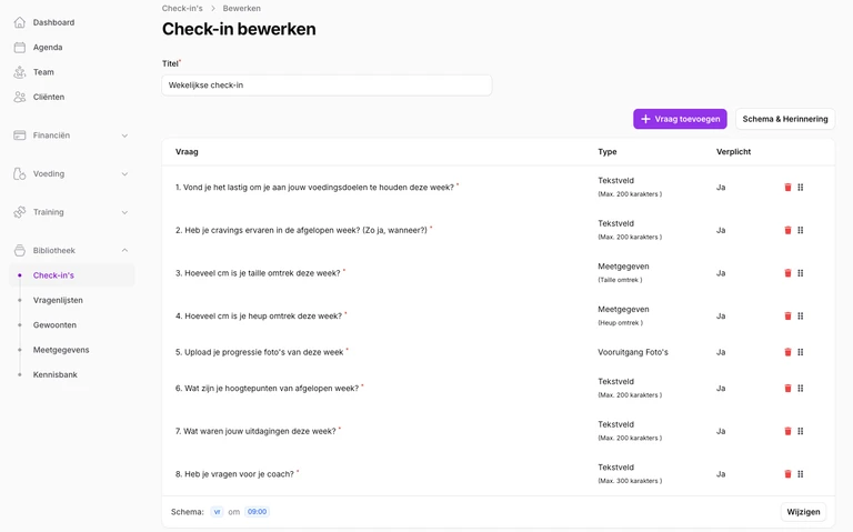 Check-ins & Vragenlijsten.