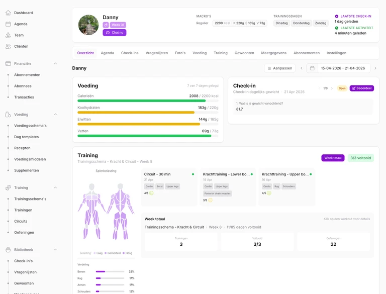 Coachio dashboard - trainingsschema builder