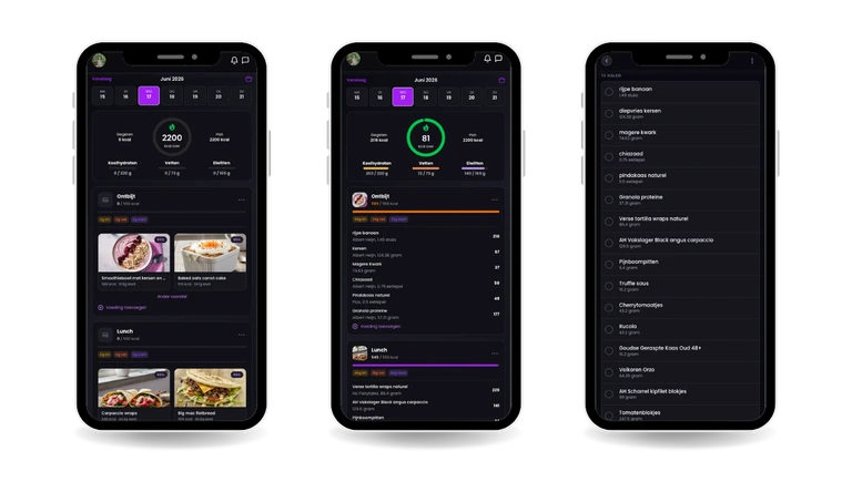 Voedingsmodule in de Coachio app