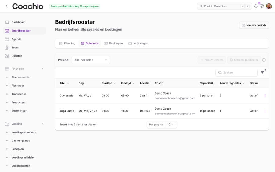 Schema-builder in het coach-dashboard
